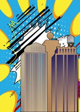 Cartoon Skyscraper, comic book buildings. Retro vector comics pop art design. Stock Illustration