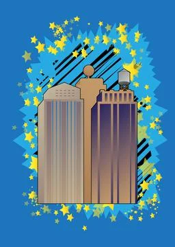 Cartoon Skyscraper, comic book buildings. Retro vector comics pop art design. Stock Illustration