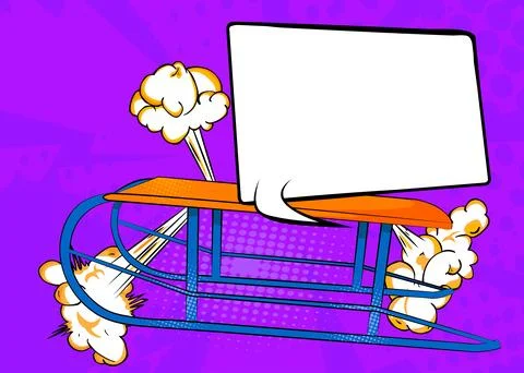 Cartoon Sled with blank speech bubble, comic book Toboggan background. Retr.. Stockillustratie