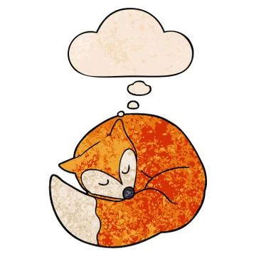 Cartoon sleeping fox and thought bubble in grunge texture pattern style Illustrazione stock
