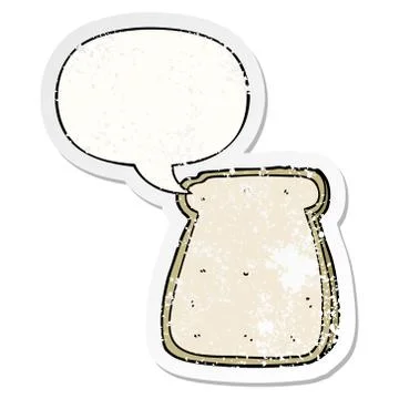 Cartoon slice of bread and speech bubble distressed sticker イラスト素材