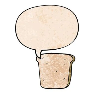 Cartoon slice of bread and speech bubble in retro texture style 스톡 일러스트