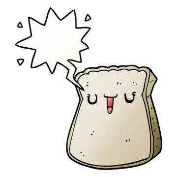 Cartoon slice of bread and speech bubble in smooth gradient style Illustrazione stock