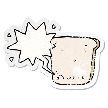 Cartoon slice of bread and speech bubble distressed sticker イラスト素材