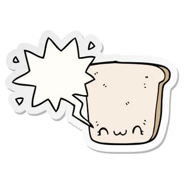 Cartoon slice of bread and speech bubble sticker 스톡 일러스트