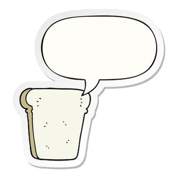 Cartoon slice of bread and speech bubble sticker 스톡 일러스트