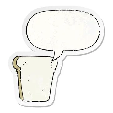 Cartoon slice of bread and speech bubble distressed sticker イラスト素材