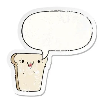 Cartoon slice of bread and speech bubble distressed sticker イラスト素材