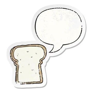 Cartoon slice of bread and speech bubble distressed sticker イラスト素材