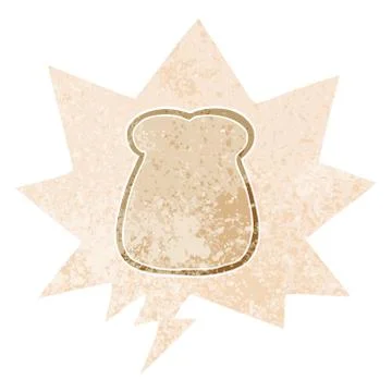 Cartoon slice of bread and speech bubble in retro textured style Illustrazione stock