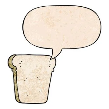 Cartoon slice of bread and speech bubble in retro texture style Illustrazione stock