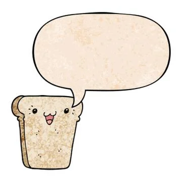 Cartoon slice of bread and speech bubble in retro texture style Illustrazione stock