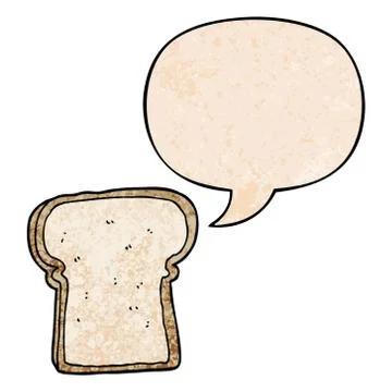 Cartoon slice of bread and speech bubble in retro texture style Stock Illustration