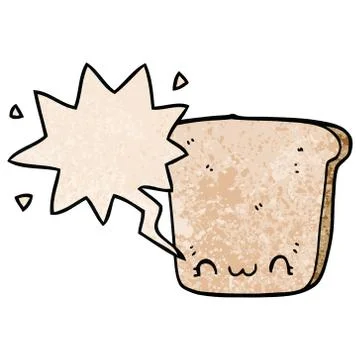 Cartoon slice of bread and speech bubble in retro texture style Illustrazione stock