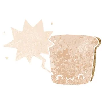 Cartoon slice of bread and speech bubble in retro textured style Illustrazione stock