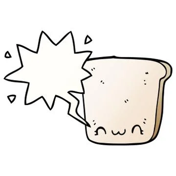 Cartoon slice of bread and speech bubble in smooth gradient style Stock Illustration