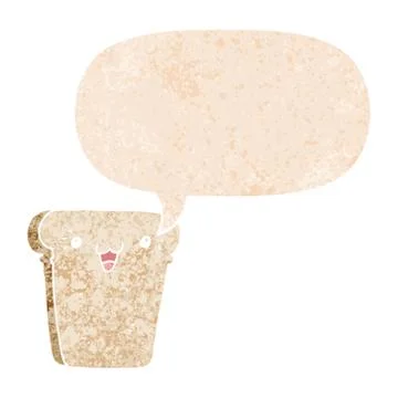 Cartoon slice of bread and speech bubble in retro textured style 스톡 일러스트