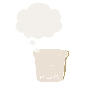 Cartoon slice of bread and thought bubble in retro style 스톡 일러스트