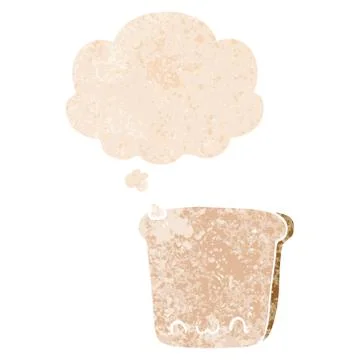 Cartoon slice of bread and thought bubble in retro textured style Illustrazione stock