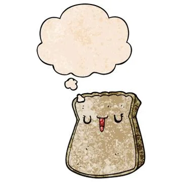 Cartoon slice of bread and thought bubble in grunge texture pattern style Stock Illustration