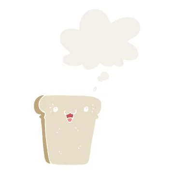 Cartoon slice of bread and thought bubble in retro style Stock Illustration