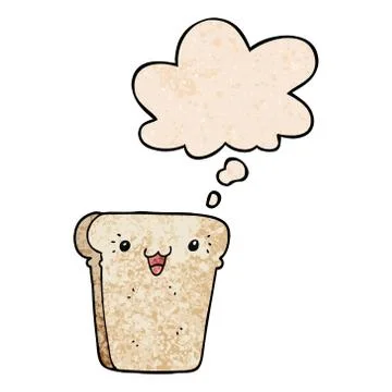 Cartoon slice of bread and thought bubble in grunge texture pattern style Stock Illustration