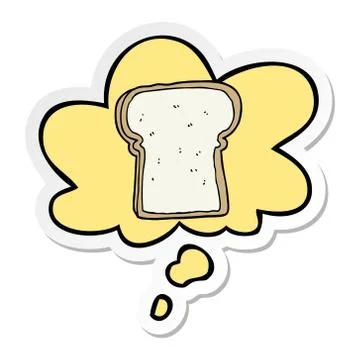 Cartoon slice of bread and thought bubble as a printed sticker Stock Illustration