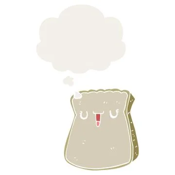 Cartoon slice of bread and thought bubble in retro style Stock Illustration