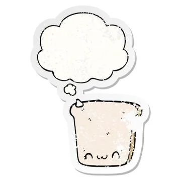 Cartoon slice of bread and thought bubble as a distressed worn sticker 스톡 일러스트