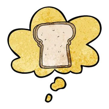 Cartoon slice of bread and thought bubble in grunge texture pattern style 스톡 일러스트