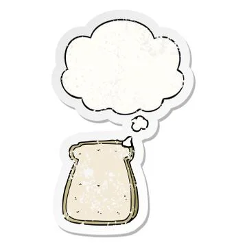 Cartoon slice of bread and thought bubble as a distressed worn sticker Stock Illustration