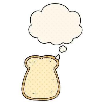 Cartoon slice of bread and thought bubble in comic book style 스톡 일러스트