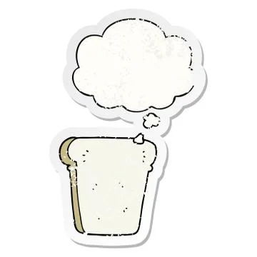 Cartoon slice of bread and thought bubble as a distressed worn sticker Stock Illustration