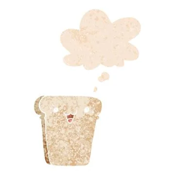 Cartoon slice of bread and thought bubble in retro textured style Illustrazione stock