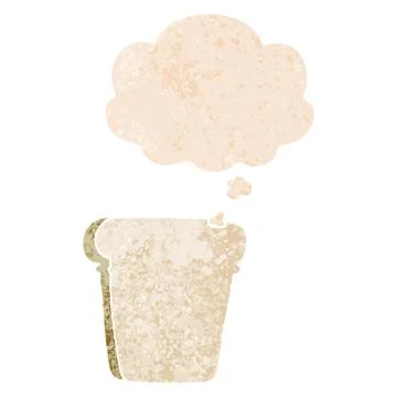 Cartoon slice of bread and thought bubble in retro textured style 스톡 일러스트
