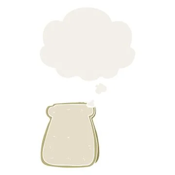 Cartoon slice of bread and thought bubble in retro style Illustrazione stock