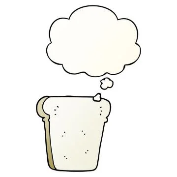 Cartoon slice of bread and thought bubble in smooth gradient style Stock Illustration