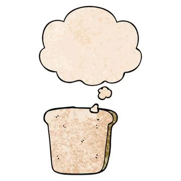 Cartoon slice of bread and thought bubble in grunge texture pattern style 스톡 일러스트