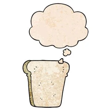 Cartoon slice of bread and thought bubble in grunge texture pattern style Illustrazione stock