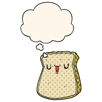 Cartoon slice of bread and thought bubble in comic book style 스톡 일러스트