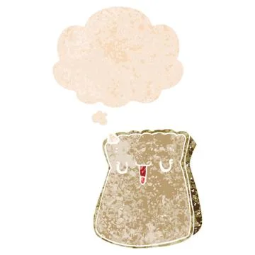 Cartoon slice of bread and thought bubble in retro textured style Illustrazione stock