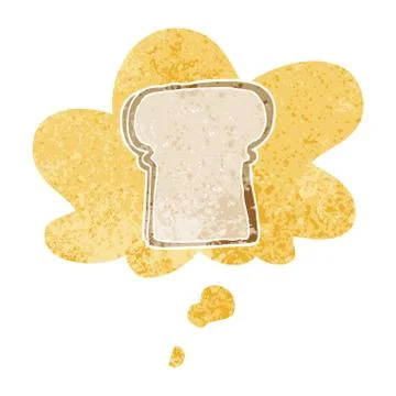 Cartoon slice of bread and thought bubble in retro textured style Illustrazione stock