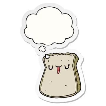 Cartoon slice of bread and thought bubble as a printed sticker Illustrazione stock
