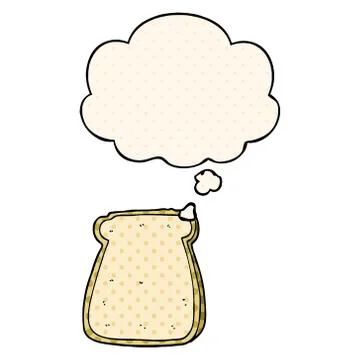 Cartoon slice of bread and thought bubble in comic book style Illustrazione stock