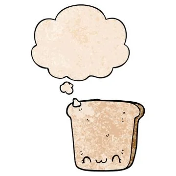 Cartoon slice of bread and thought bubble in grunge texture pattern style 스톡 일러스트