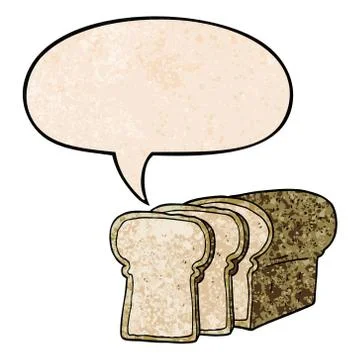 Cartoon sliced bread and speech bubble in retro texture style 스톡 일러스트