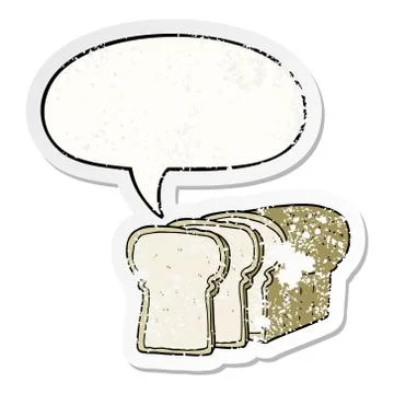 Cartoon sliced bread and speech bubble distressed sticker イラスト素材
