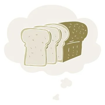 Cartoon sliced bread and thought bubble in retro style 스톡 일러스트