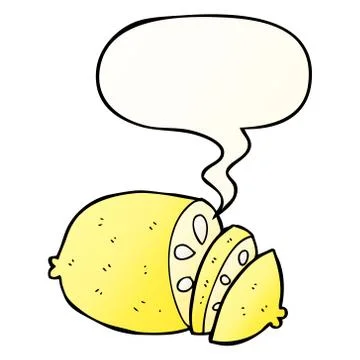 Cartoon sliced lemon and speech bubble in smooth gradient style Stock Illustration