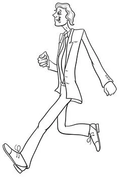 Cartoon slim guy comic character walking coloring page Stock Illustration